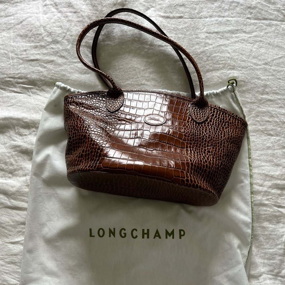 Longchamp Brown Croc-Embossed Tote